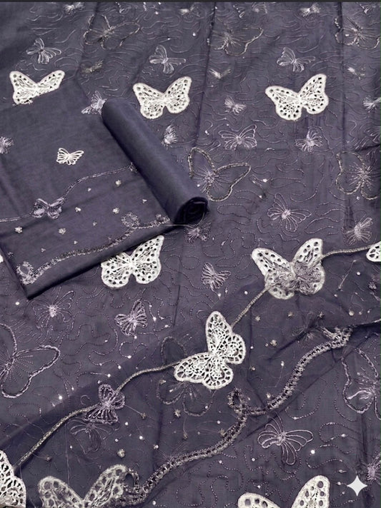 Lawn butterfly 2 PC Grey Chikankari With Sequence