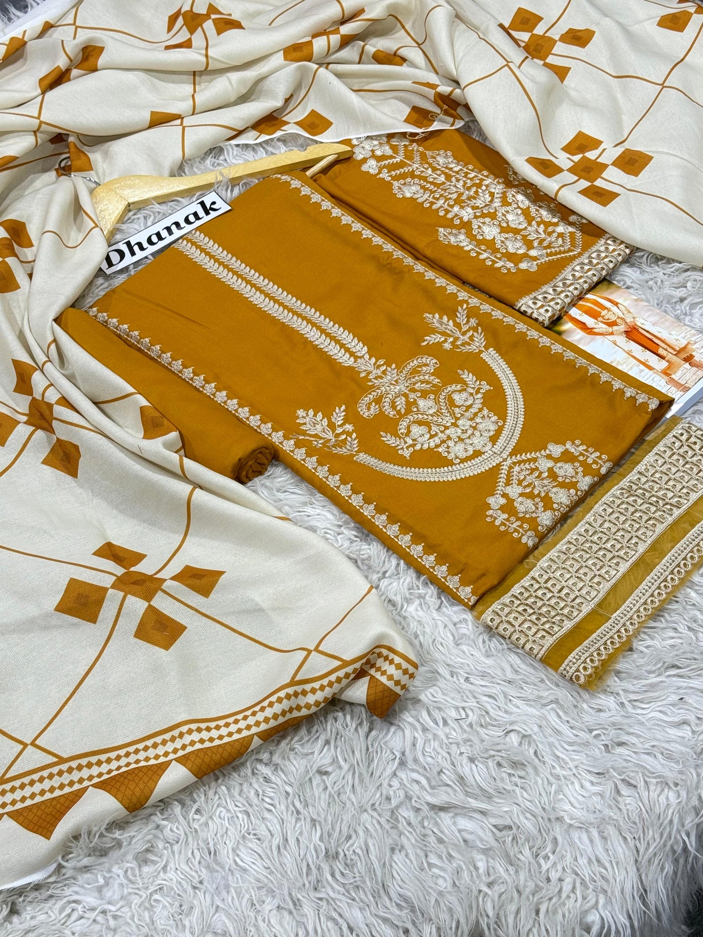 Asling 3 Piece Dhanak Marina with Printed wool Shawl