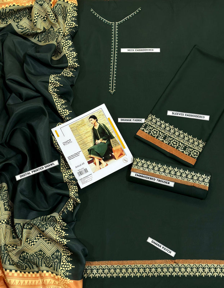 3 Piece Dhanak Marina with Printed wool Shawl