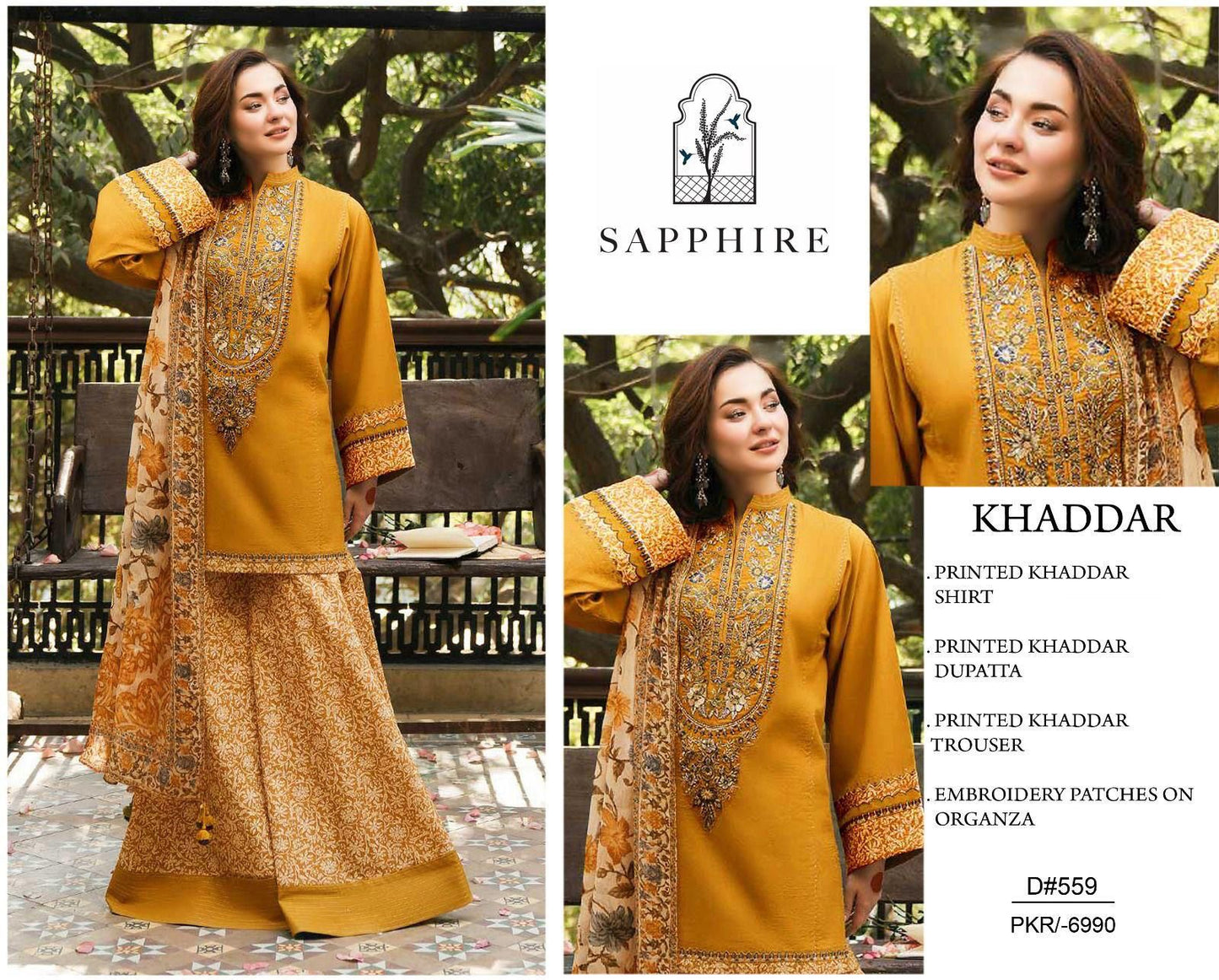 KHADDAR Digital Print 3pc With Patches
