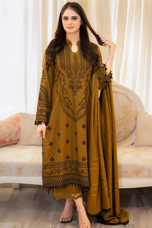 3 Piece Mustard Dhanak Marina Suit Stylish Winter Wear for Women