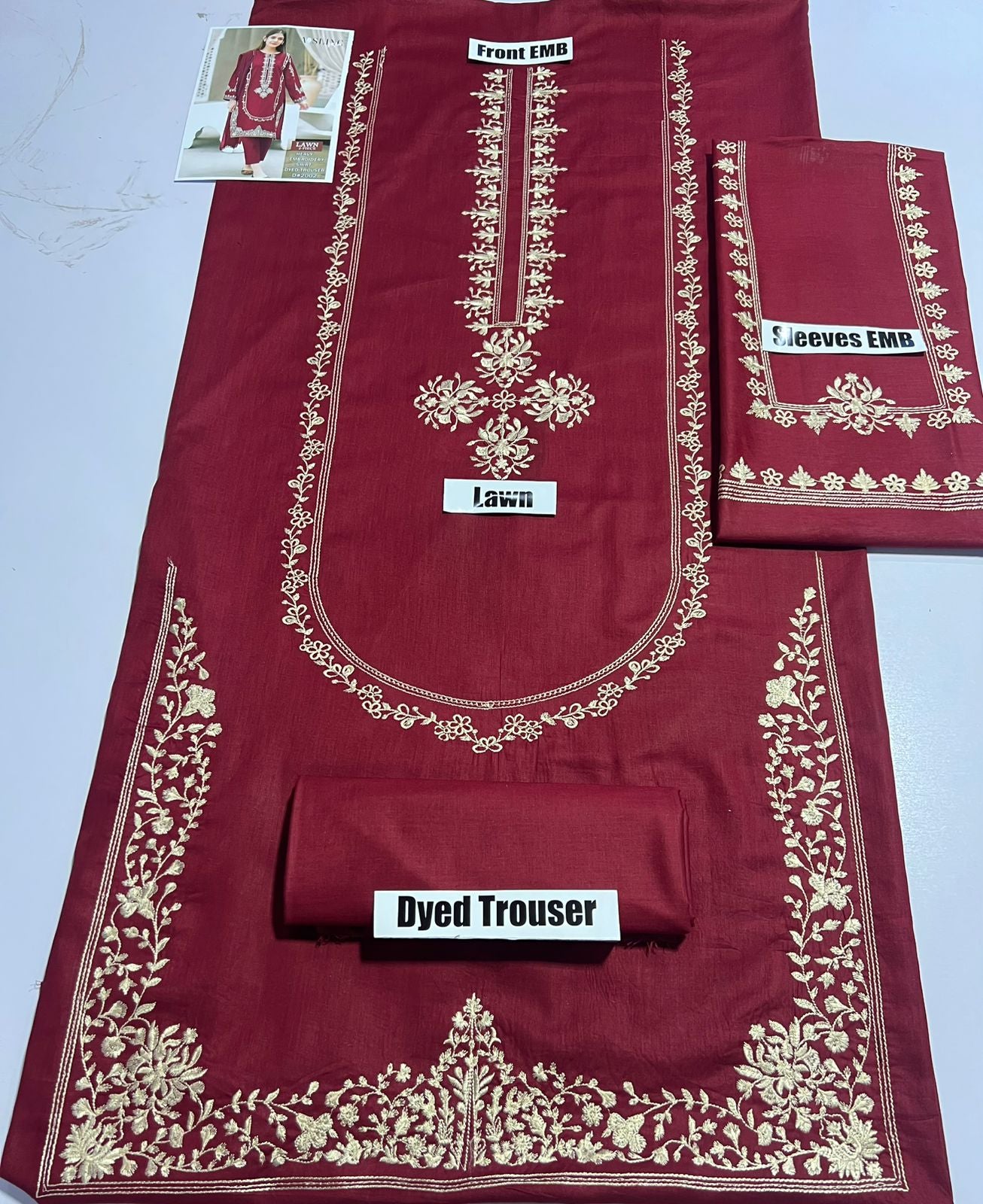 Lawn 2 Pc Embroidery-Meroon