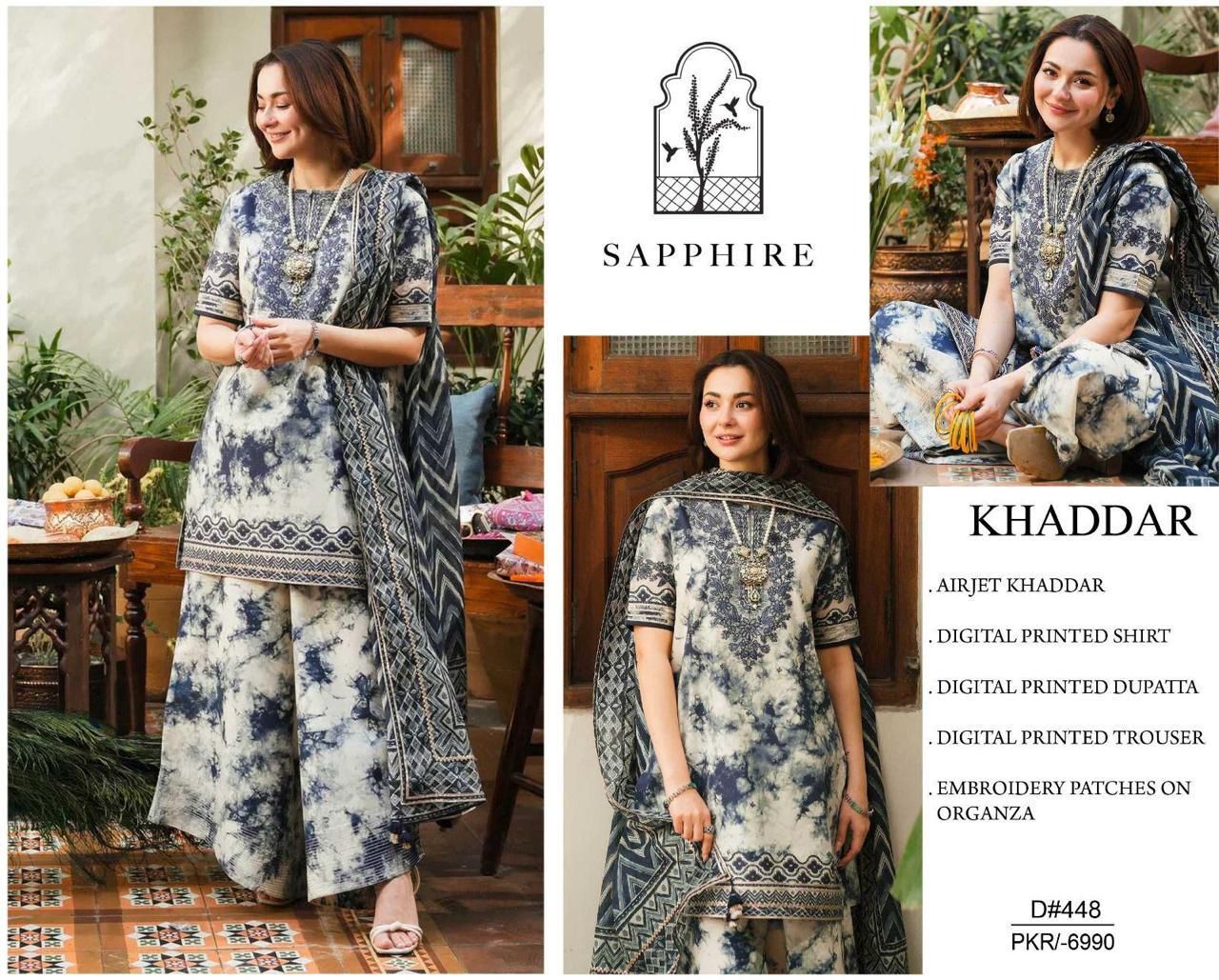 KHADDAR Digital Print 3pc WIDER With Patches