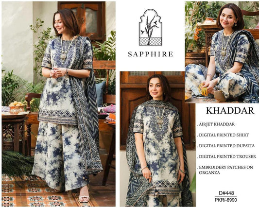 KHADDAR Digital Print 3pc WIDER With Patches