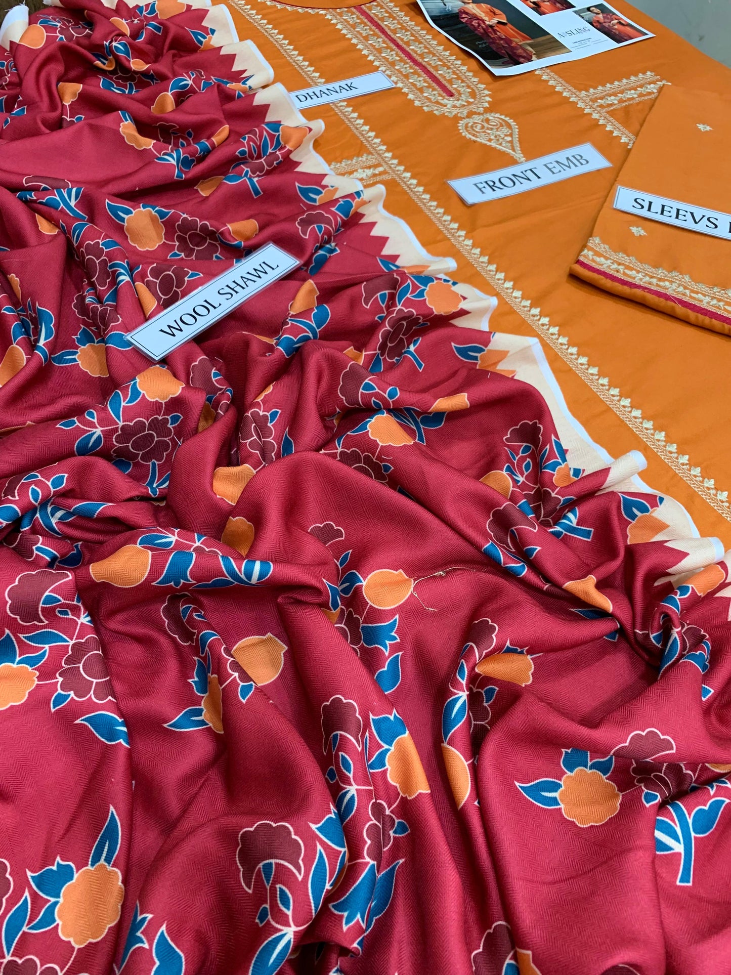 Kokum By Zara Shahjahan 3 Piece Dhanak Marina with Printed wool Shawl