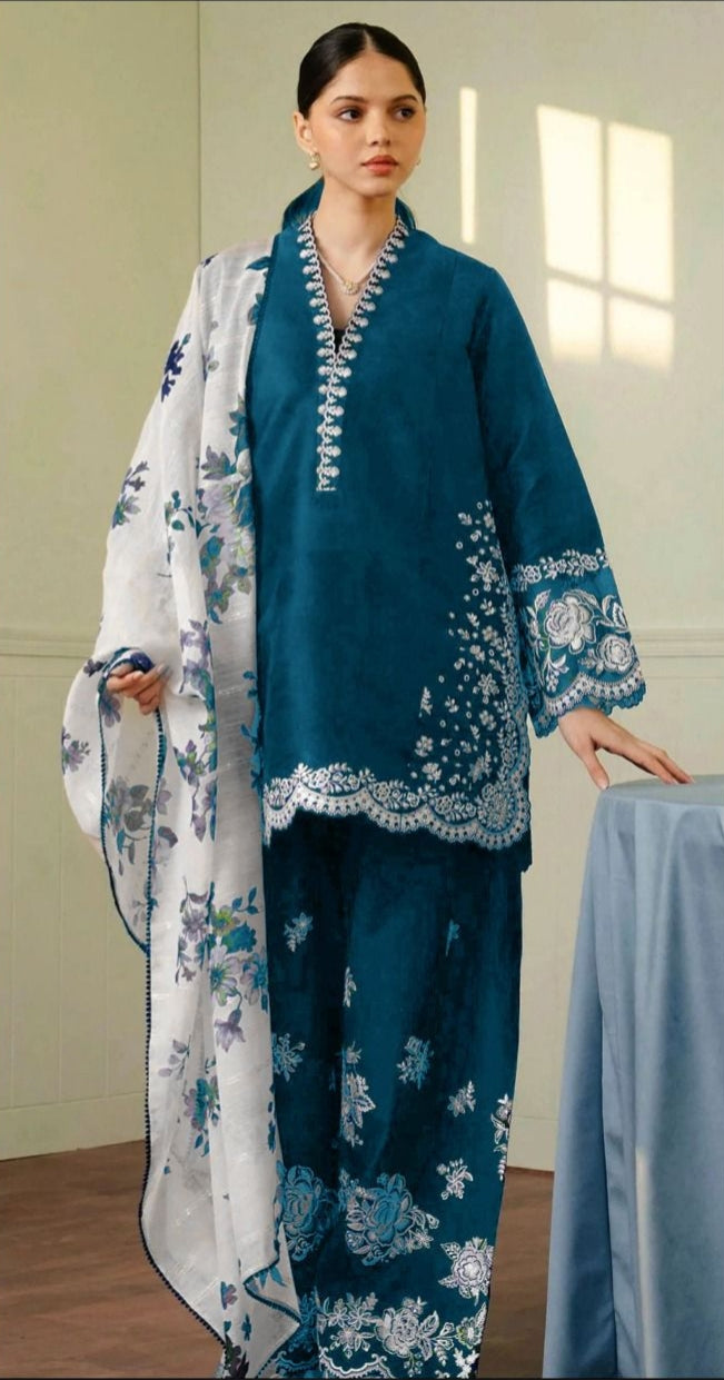 Coco by Zara Shahjahan 3 Piece Dhanak Marina with Printed wool Shawl