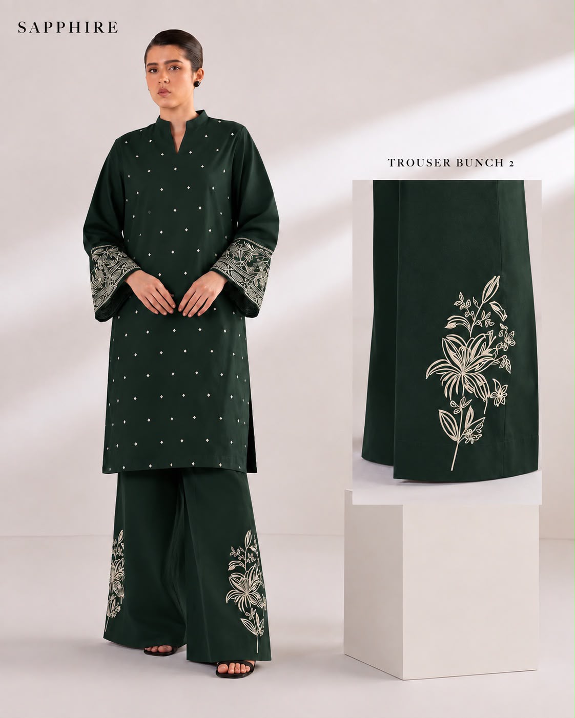 Dhanak 2 Piece -Embroidered Suit Sapphire-Mongya