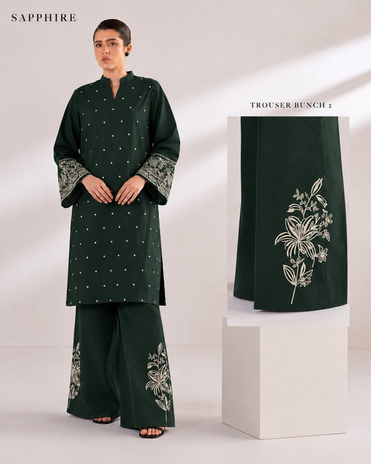 Dhanak 2 Piece -Embroidered Suit Sapphire-Mongya