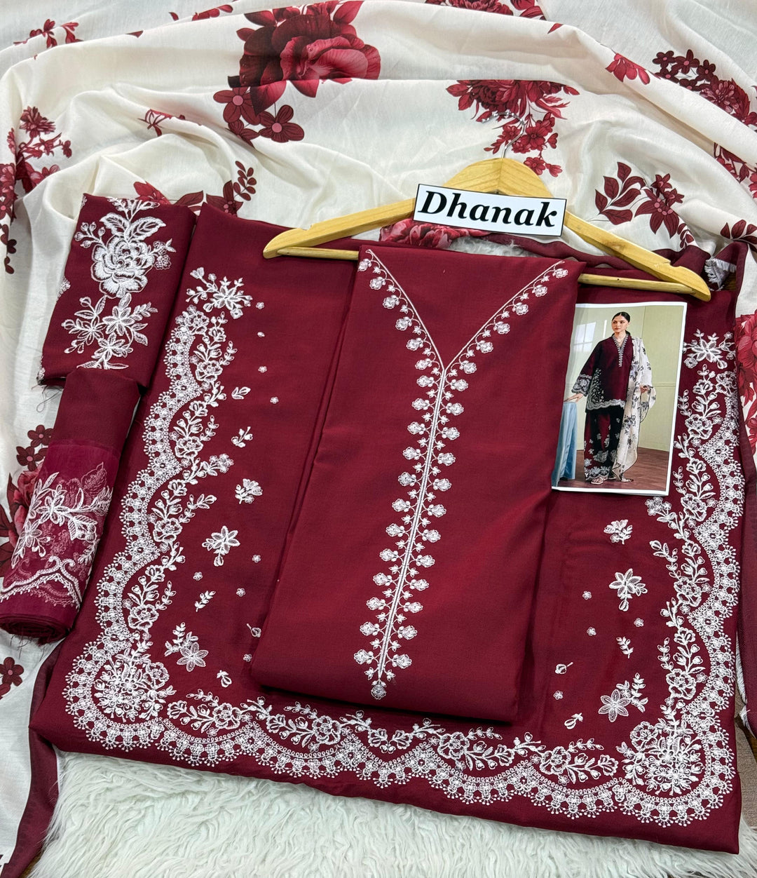 Coco by Zara Shah Jahan 3 Piece Dhanak Marina with Printed wool Shawl