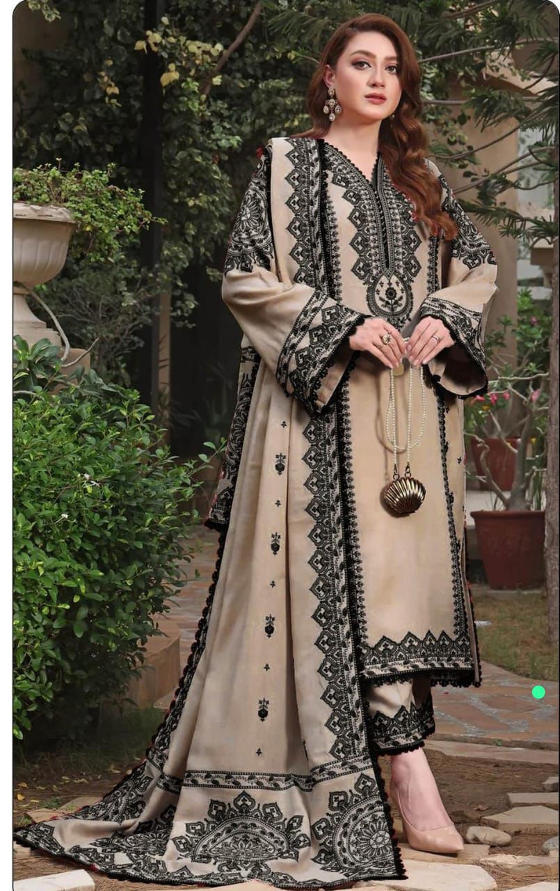 Aneela'S 3 Piece Dhanak Marina with Printed wool Shawl