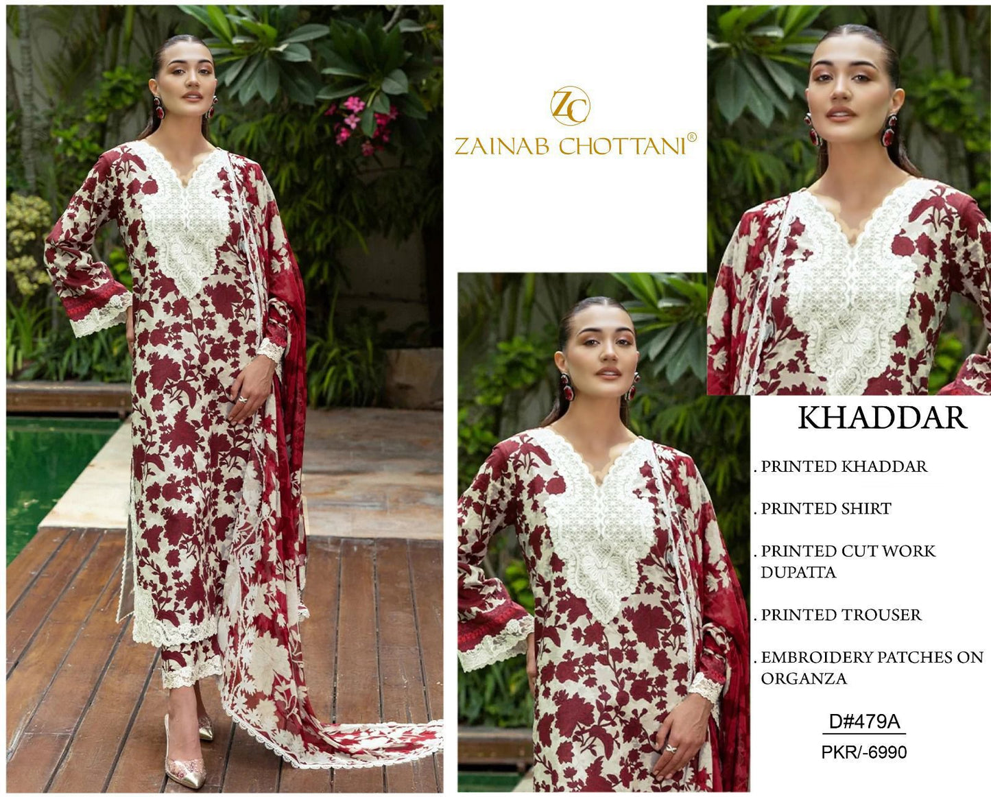 KHADDAR Digital Print 3pc With Patches