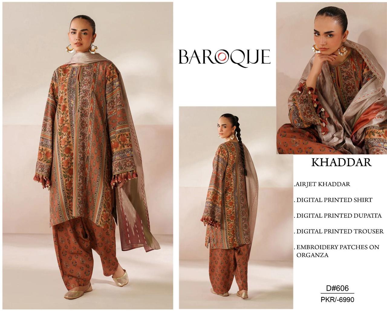 KHADDAR Digital Print 3pc WIDER With Patches