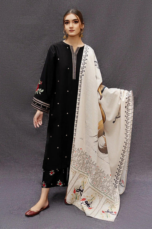 3 Piece Dhanak Marina with Printed wool Shawl
