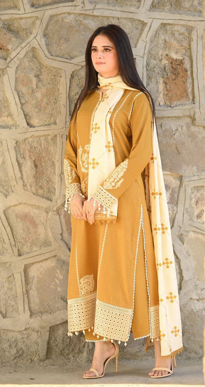 Asling 3 Piece Dhanak Marina with Printed wool Shawl