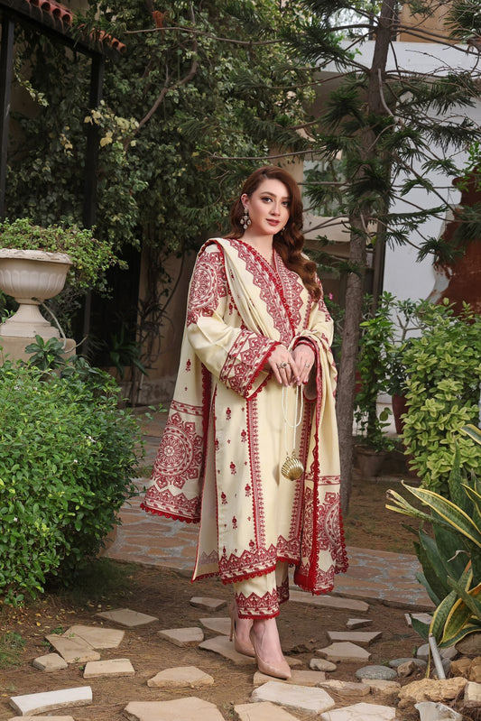 3 Piece Dhanak Marina with Printed wool Shawl
