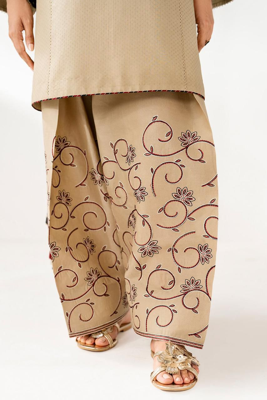 Jazmin-3PC DHANAK EMBROIDERED SHIRT WITH TWILL PRINTED SHAWL AND TROUSER