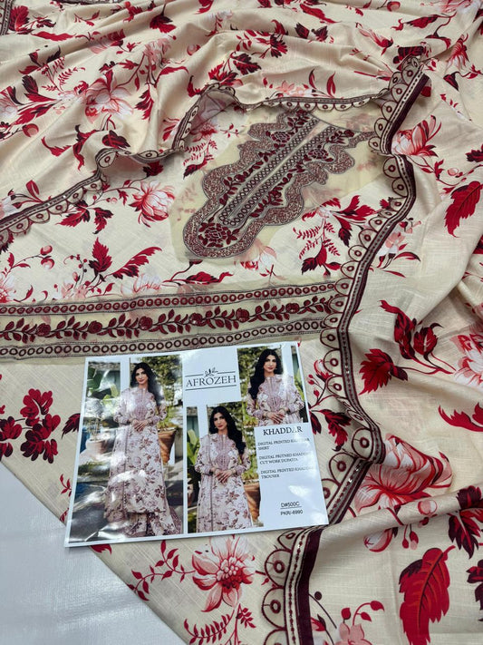 KHADDAR Digital Print 3pc WIDER With Patches
