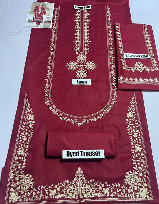 Lawn 2 Pc Embroidery-Meroon