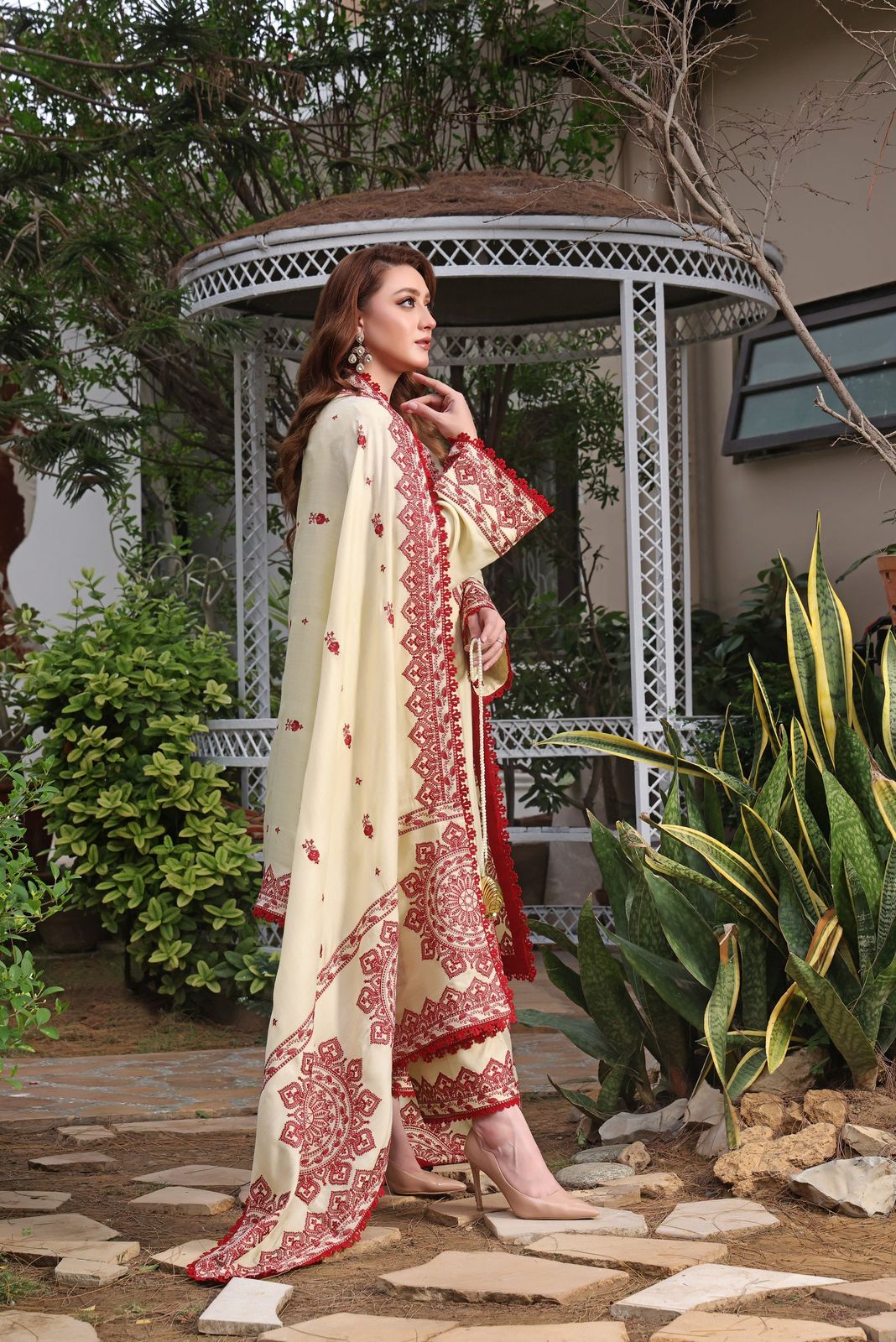 3 Piece Dhanak Marina with Printed wool Shawl