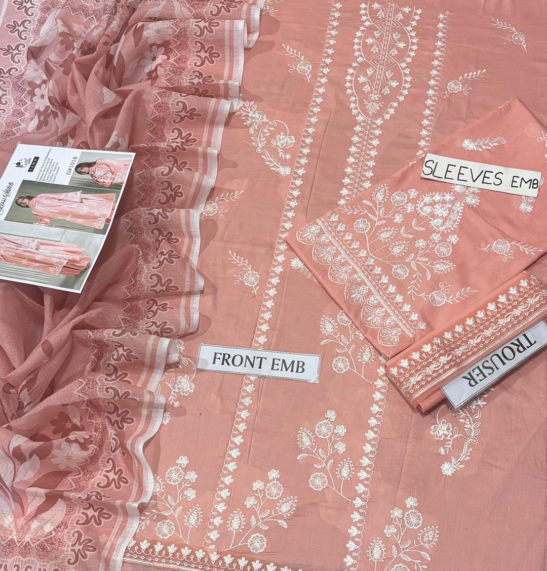 Cross stitch 3 PC Embroidered-Peach