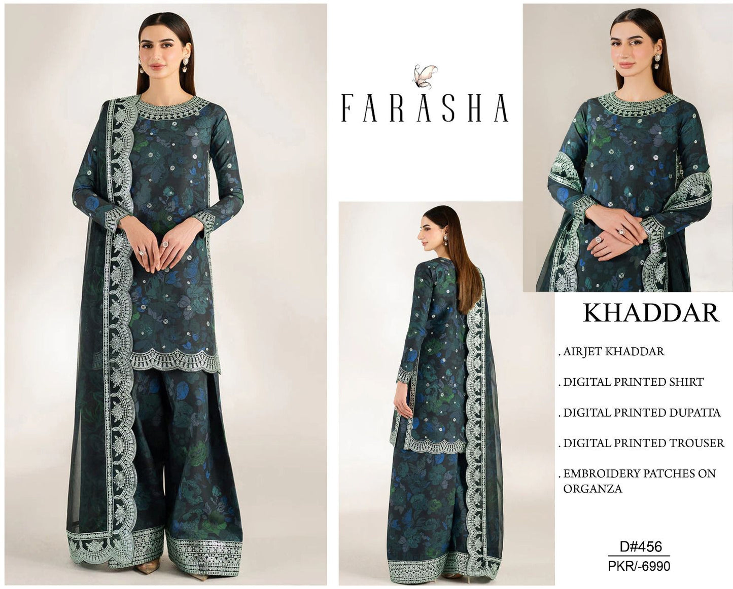 KHADDAR Digital Print 3pc WIDER With Patches