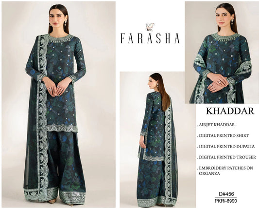 KHADDAR Digital Print 3pc WIDER With Patches