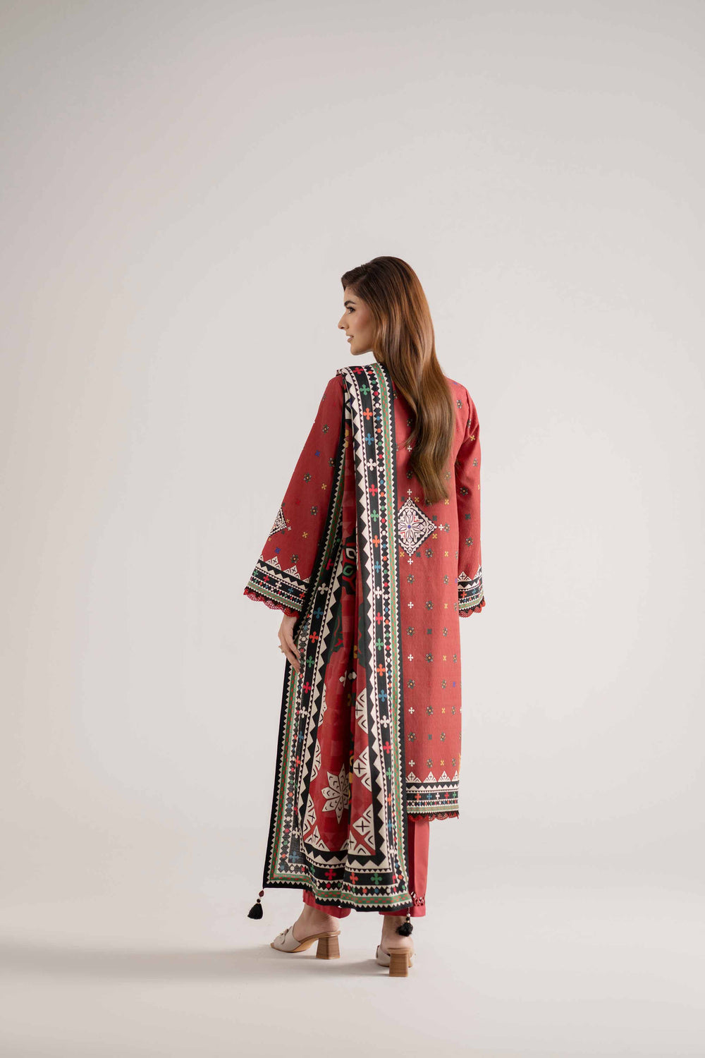 Nishat-3PC DHANAK EMBROIDERED SHIRT WITH TWILL PRINTED SHAWL AND TROUSER
