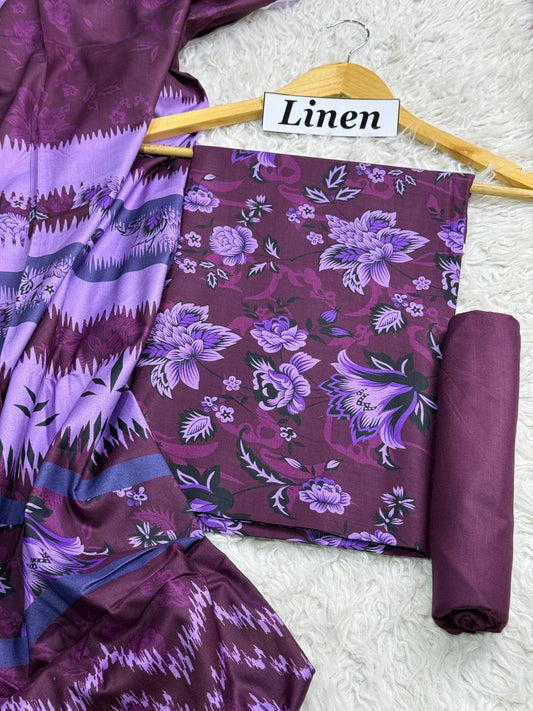 Linen Printed 3pc D-07