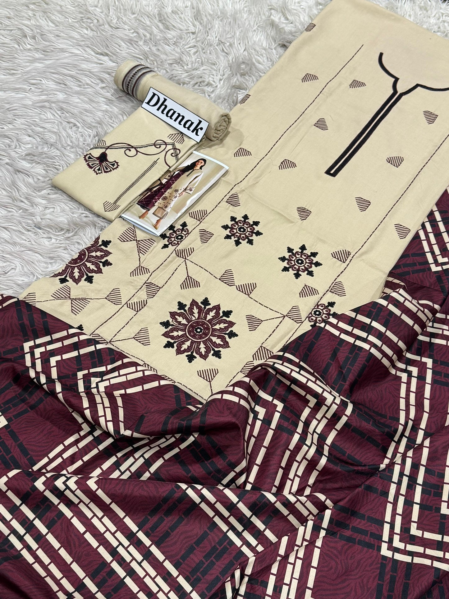 Jazmin-3PC DHANAK EMBROIDERED SHIRT WITH TWILL PRINTED SHAWL AND TROUSER