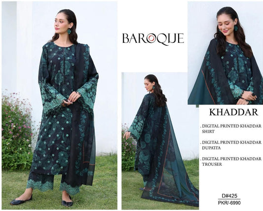 KHADDAR Digital Print 3pc WIDER With Patches