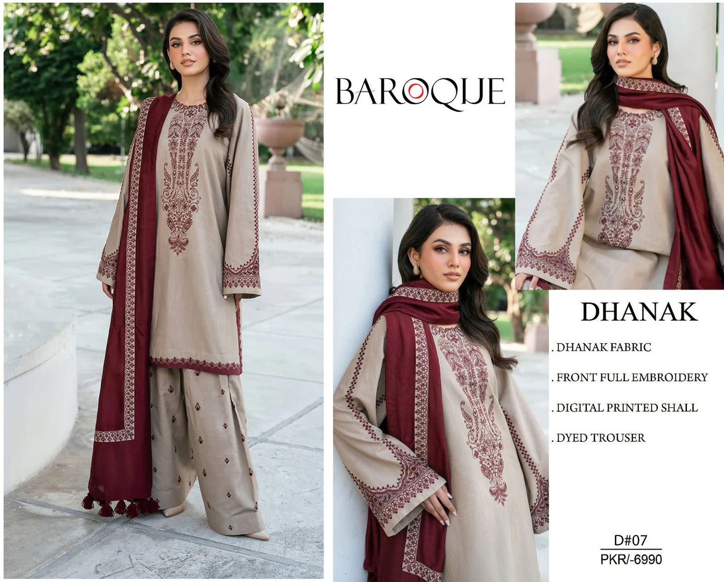 BAROQUE 3 Piece Dhanak Marina with Printed wool Shawl