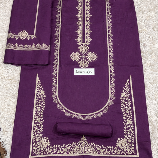 Lawn 2 Pc Embroidery-Plum