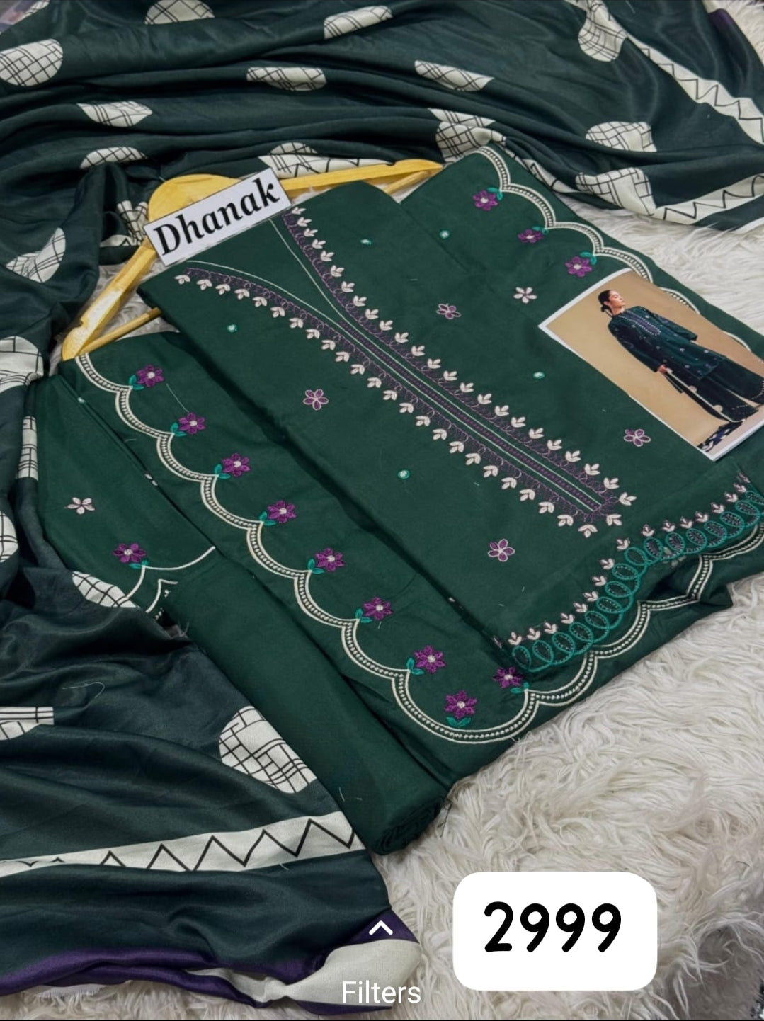 COCO Dhanak 3 Pc Embroidery with Printed Shawl