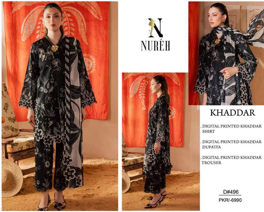 KHADDAR Digital Print 3pc WIDER With Patches
