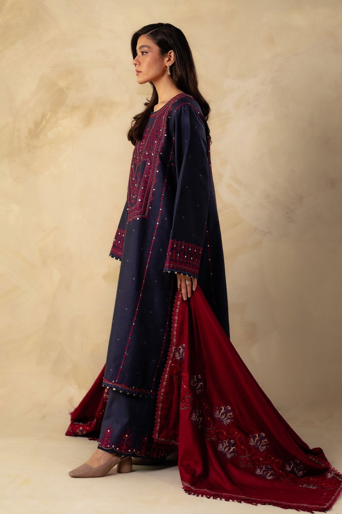 ZARA SHAH JAHAN - 3PC DHANAK EMBROIDERED SHIRT WITH DHANAK EMBROIDERED DUAPTTA AND TROUSER -