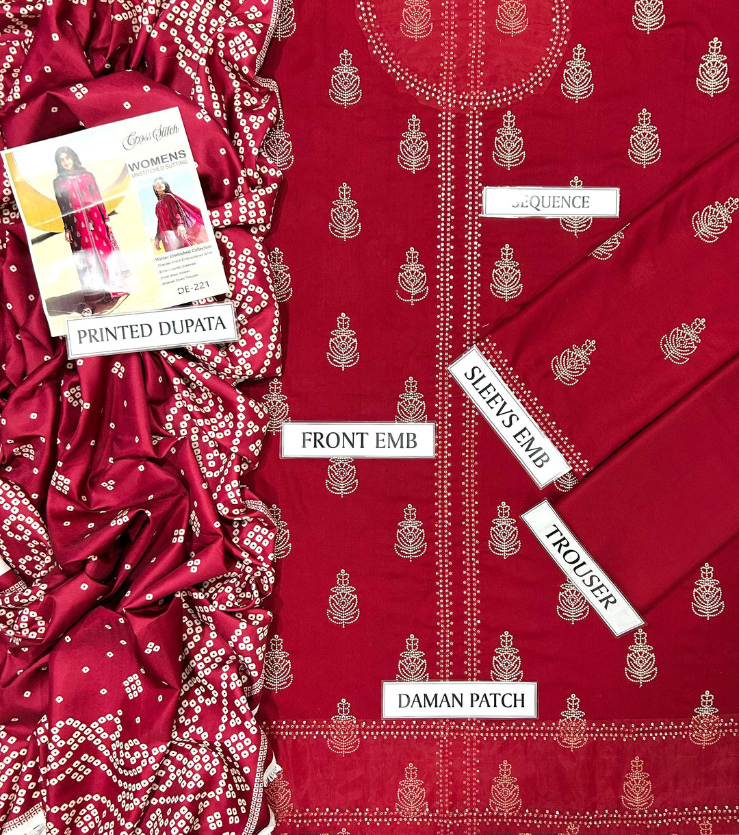 Cross Stitch 3 Piece Dhanak Marina with Printed wool Shawl