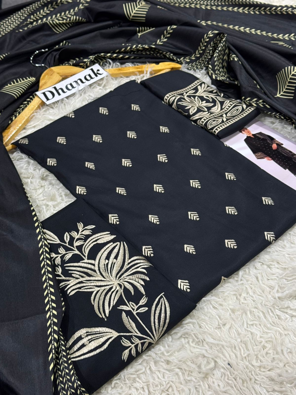Sapphire-3PC DHANAK EMBROIDERED SHIRT WITH TWILL PRINTED SHAWL AND TROUSER