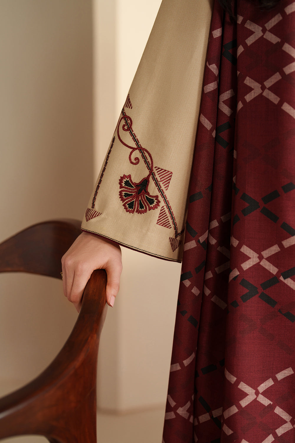 Jazmin-3PC DHANAK EMBROIDERED SHIRT WITH TWILL PRINTED SHAWL AND TROUSER