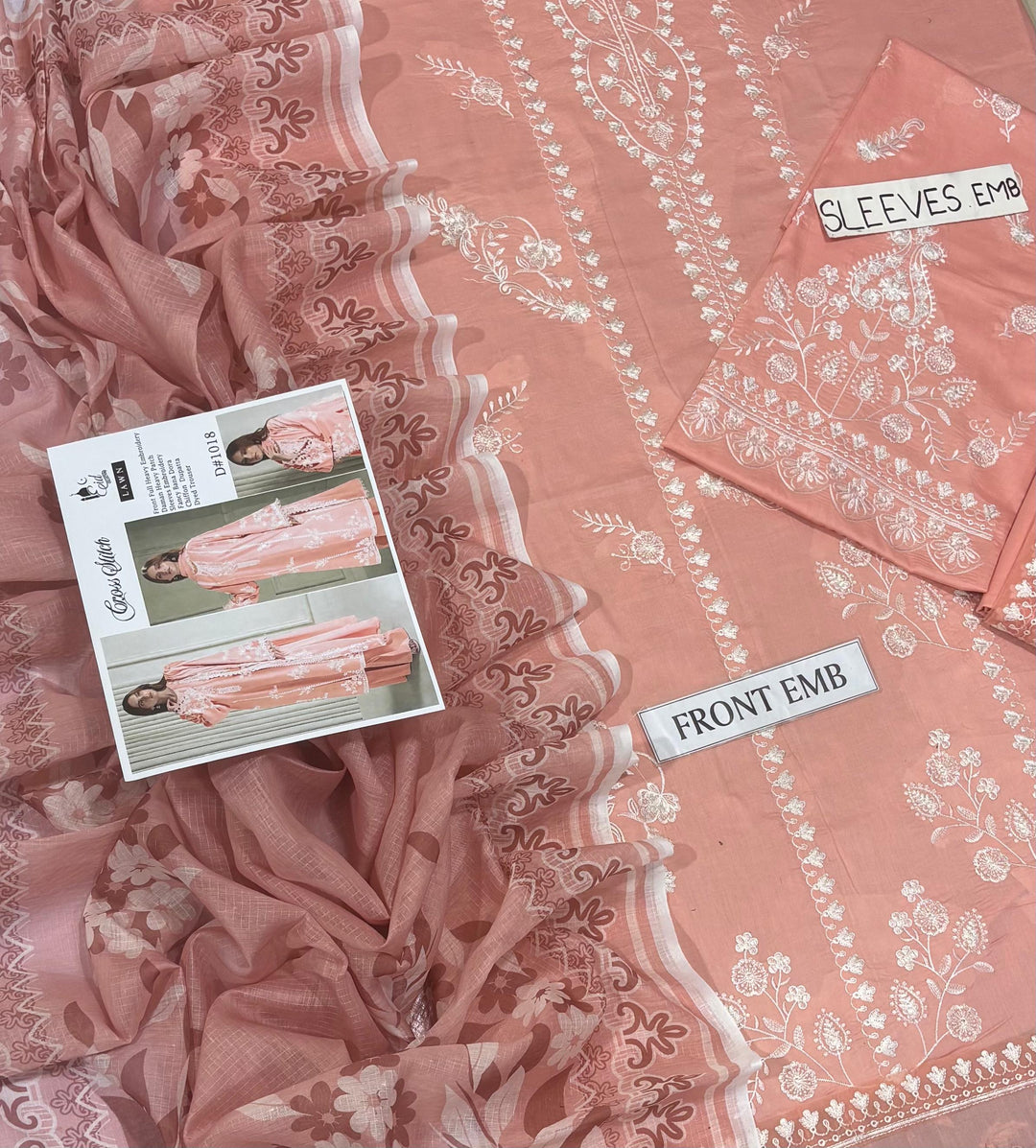 Cross stitch 3 PC Embroidered-Peach