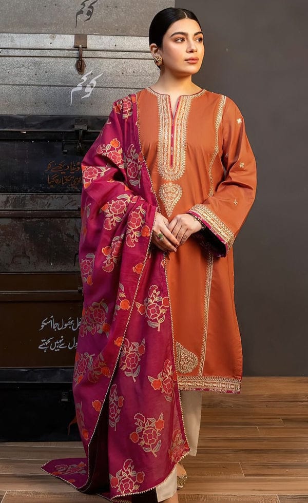 Kokum-Lawn 3 PC Embroidery with swiss bana Dora voil Printed Duppata