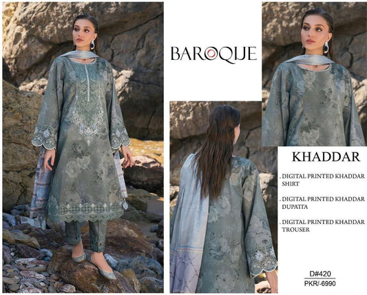 KHADDAR Digital Print 3pc WIDER With Patches