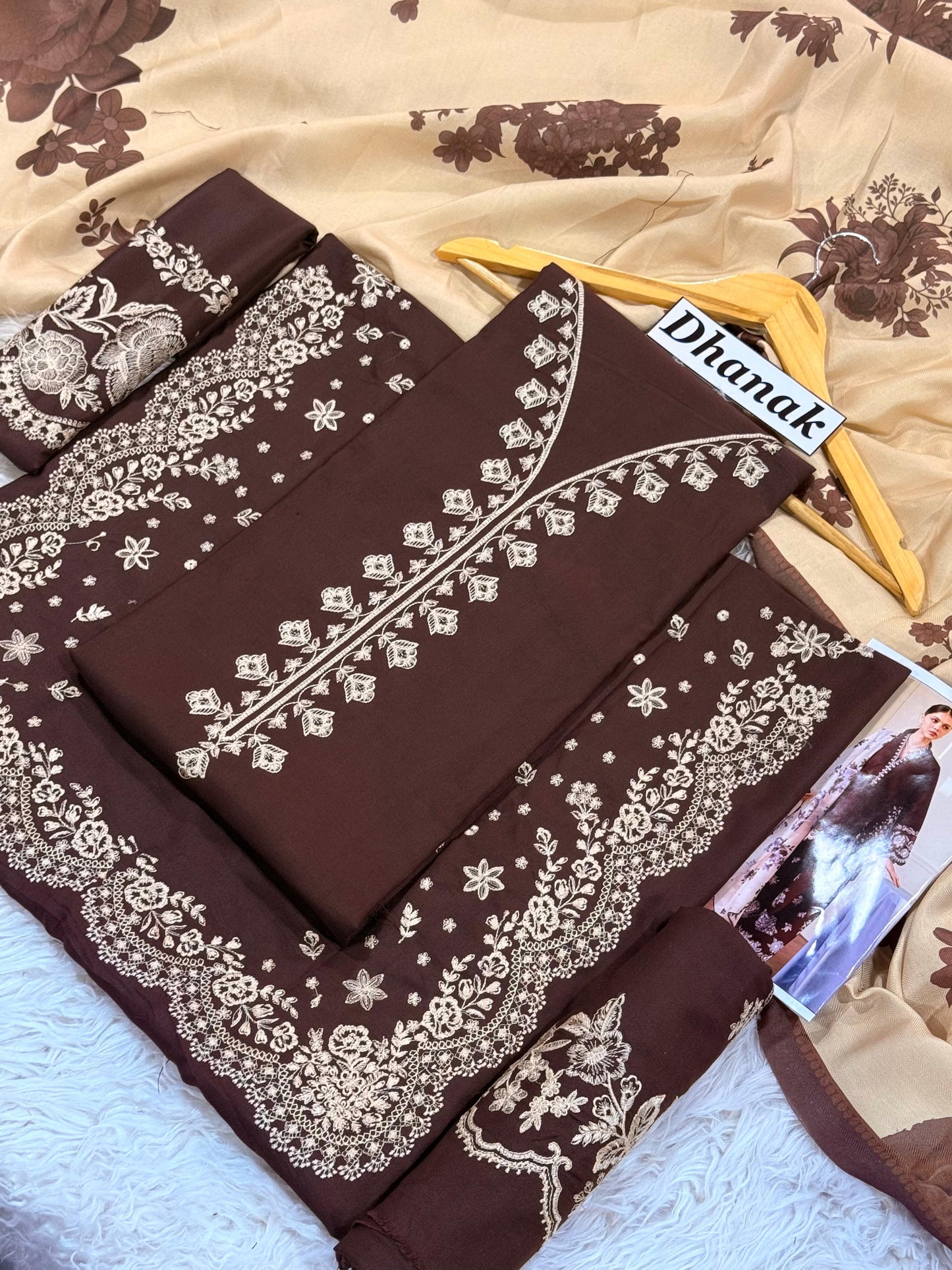 Coco by Zara Shah Jahan 3 Piece Dhanak Marina with Printed wool Shawl