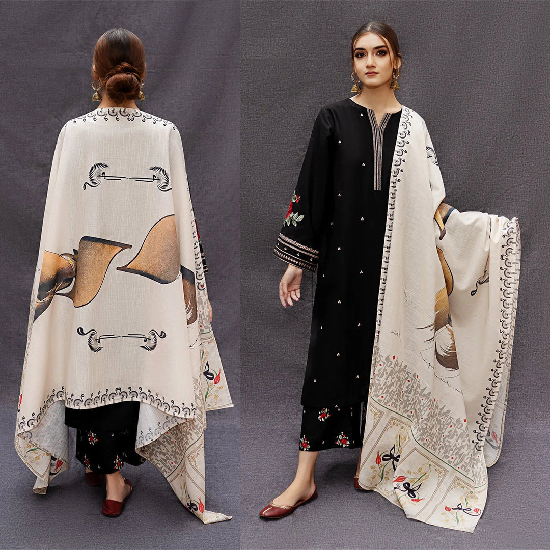3 Piece Dhanak Marina with Printed wool Shawl