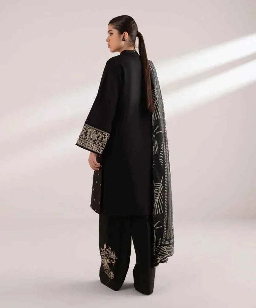 Sapphire-3PC DHANAK EMBROIDERED SHIRT WITH TWILL PRINTED SHAWL AND TROUSER