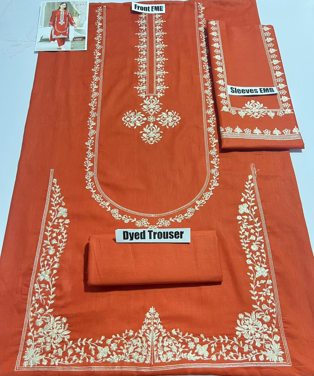 Lawn 2-Piece Heavy Embroidery Suit — Rust