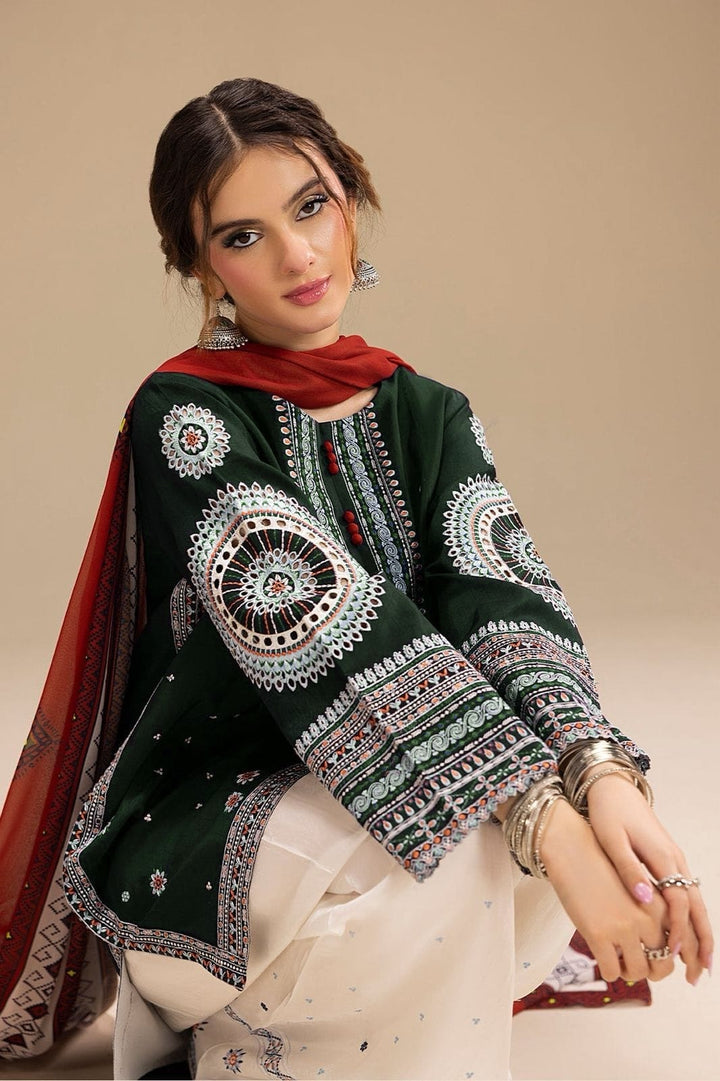 Jazmin Dhanak 3 Pc Embroidery with Printed Shawl
