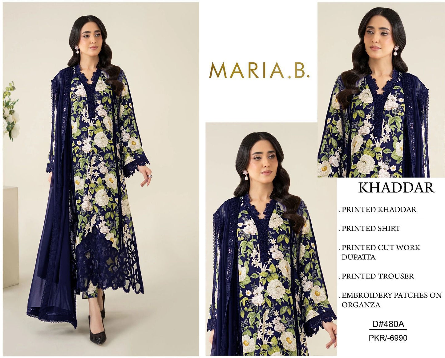 KHADDAR Digital Print 3pc With Patches