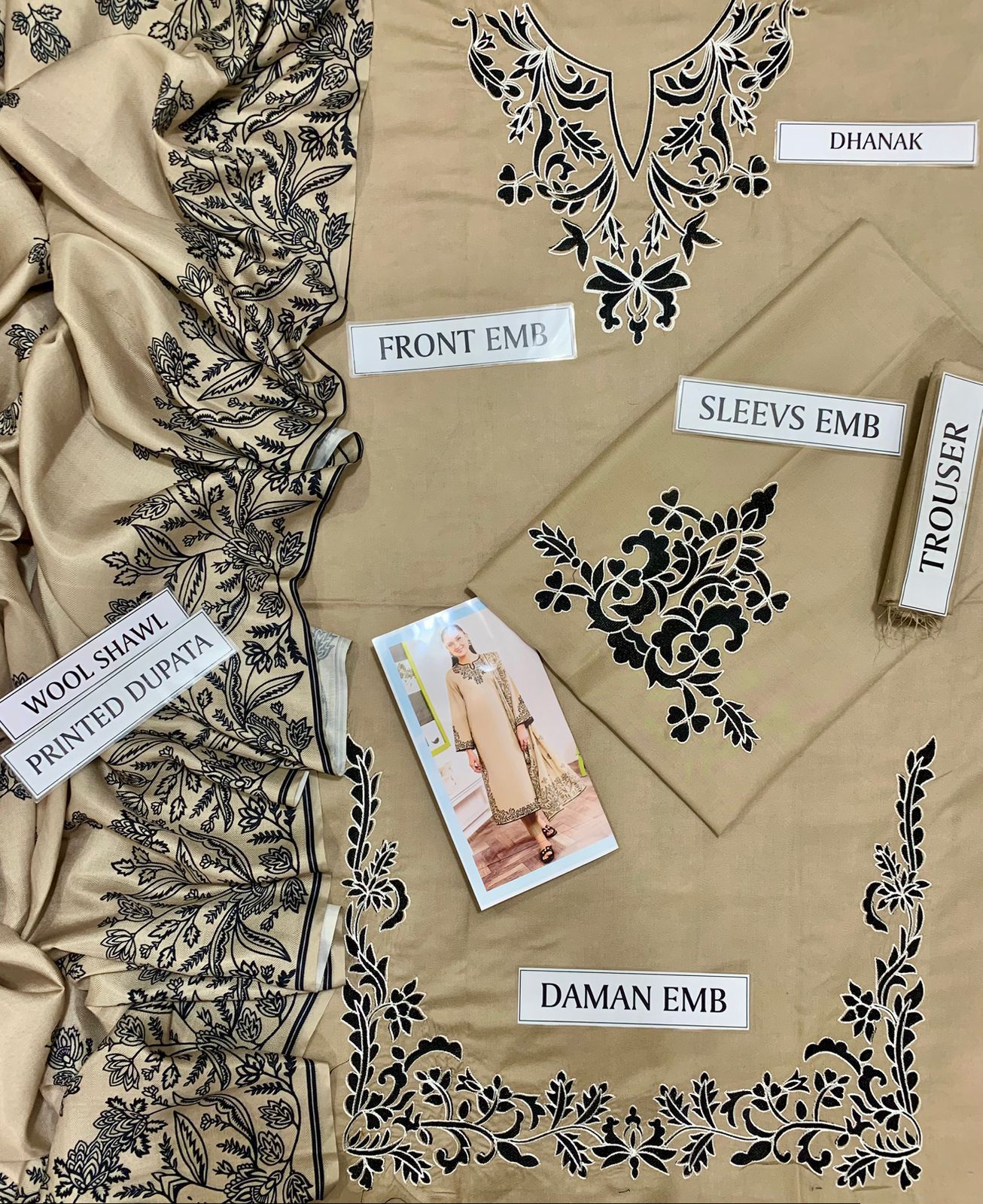 Garnet 3 Pc Embroidery with wool shawl