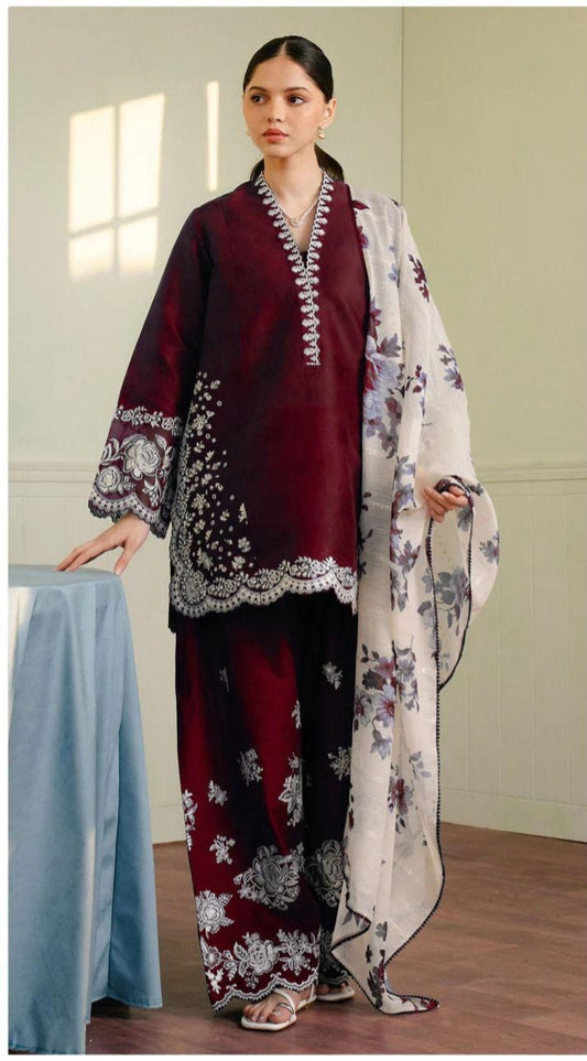 Coco by Zara Shah Jahan 3 Piece Dhanak Marina with Printed wool Shawl