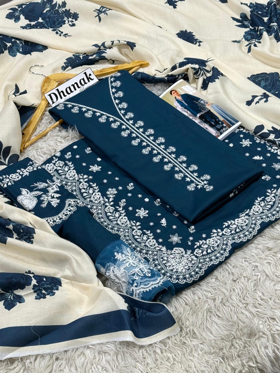 Coco by Zara Shahjahan 3 Piece Dhanak Marina with Printed wool Shawl